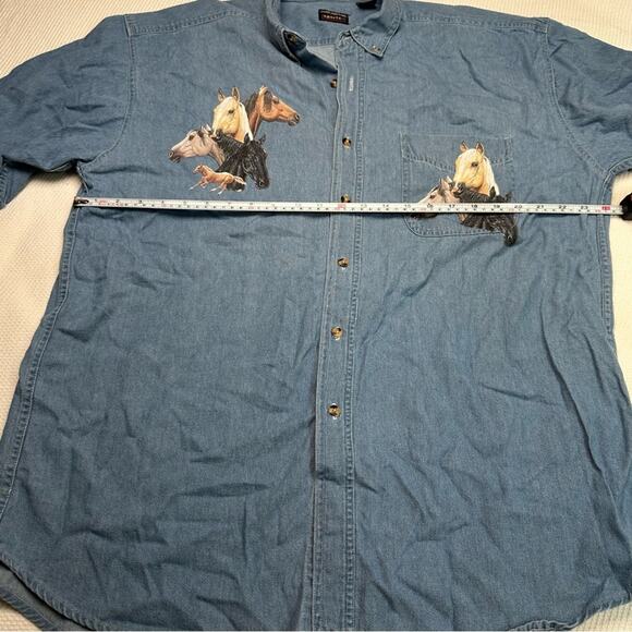 Outrageous sports chambray JEAN SHIRT WITH HORSES, MEN'S XL - Picture 5 of 8